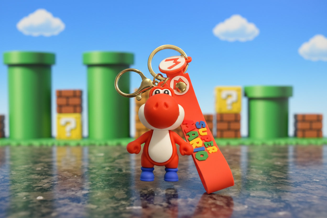 Super Mario Brothers Keychain (Red Yoshi) with decal and wrist strap