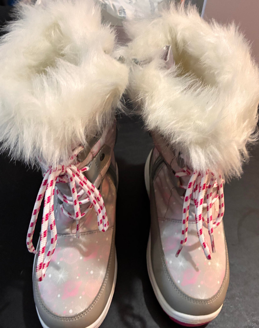 Kids Slip Resistant Faux Fur-Lined Knee High Winter Snow Boots NORDIC GREY/PINK Size 1