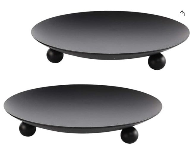 Black Iron Plate Candle Holder, Decorative Iron Pillar Candle Plate for LED & Wax Candles (2 pcs)