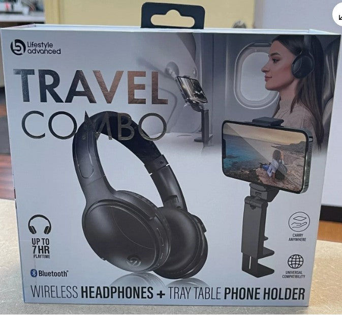 Lifestyle Advanced Travel Combo Wireless Headphones with Phone Holder - NEW