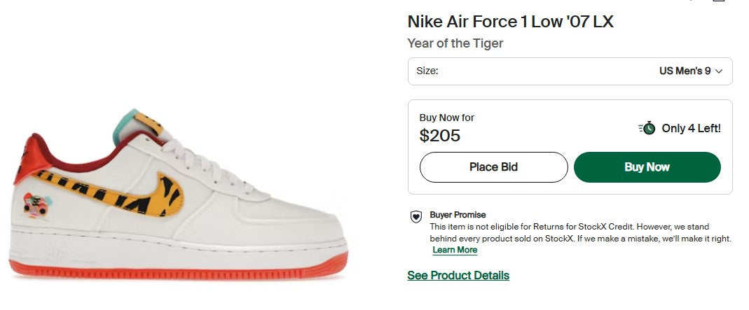 Nike Air Force 1 Low '07 LX "  Year of the Tiger" Size 9M