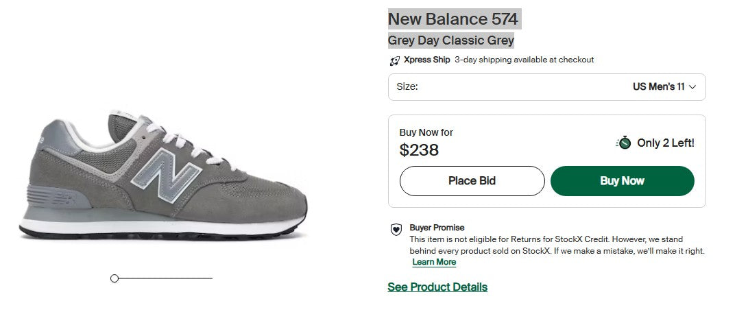 New Balance 574 Grey Day Classic Grey Size 13M