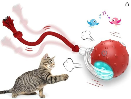 Interactive Cat Toys Ball for Indoor Cats Fast Rolling on Carpet, Chirping & Motion Activate Cat Toys (Red)