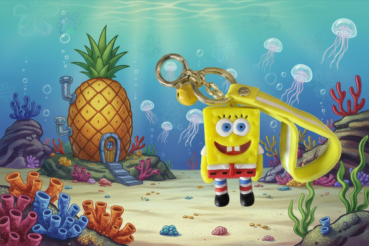 Spongebob Squarepants Keychain (Spongebob) with bell and wrist strap