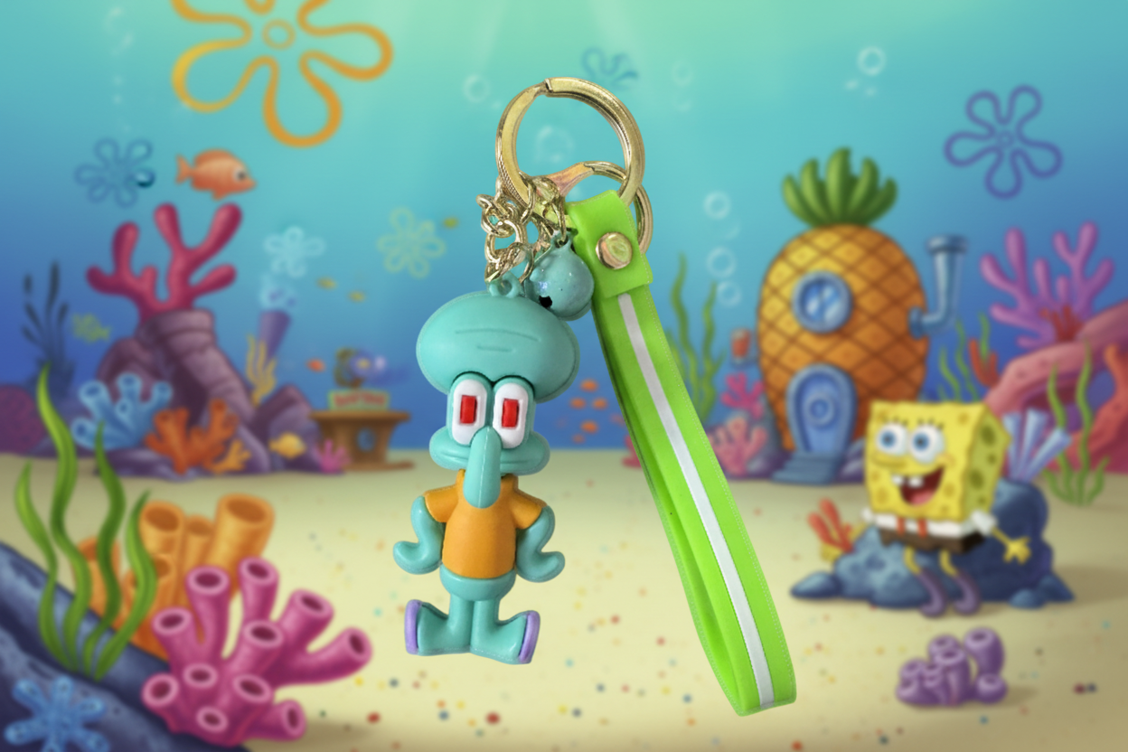 Spongebob Squarepants Keychain (Squidward) with bell and wrist strap