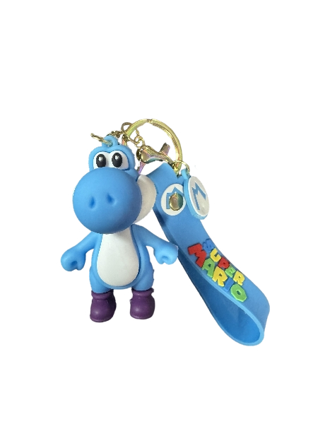 Super Mario Brothers Keychain (Yoshi Blue) with decal and wrist strap