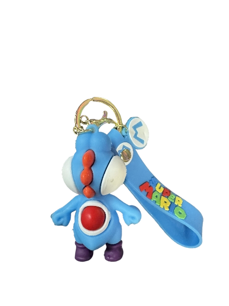 Super Mario Brothers Keychain (Yoshi Blue) with decal and wrist strap